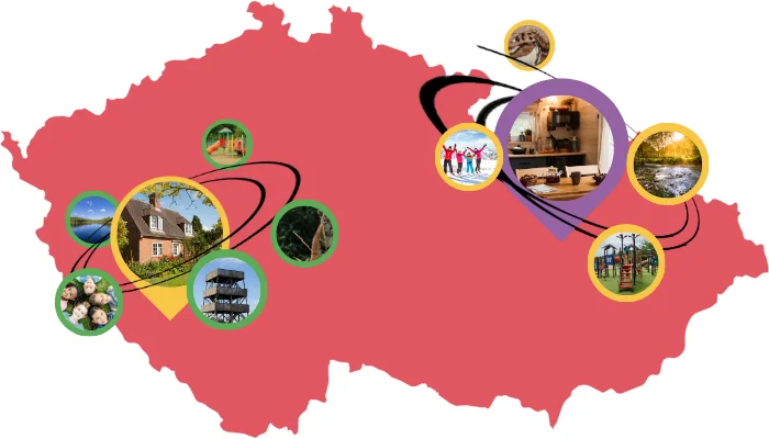 Mapa Česka s tipy na výlety pro rodiny